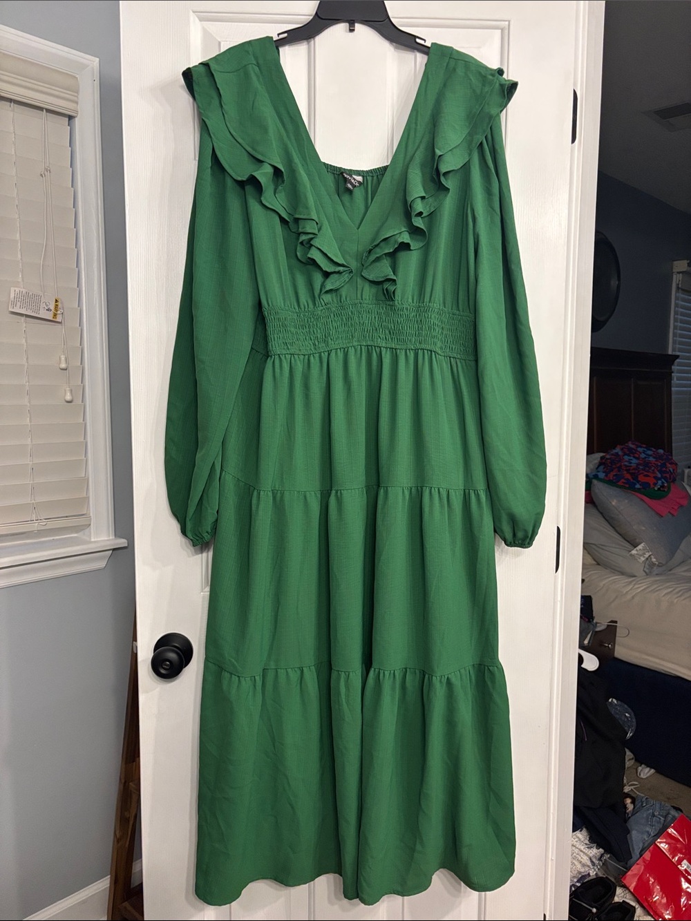 DAVI & DANI Emerald Green Ruffle V-Neck Tiered Maxi Dress